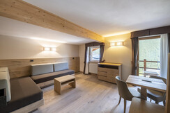 Zona soggiorno Suite Pociace con fontanella